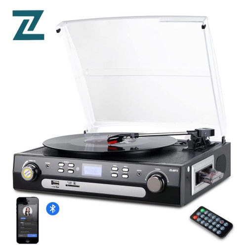 گرامافون بلوتوثی DIGITNOW! با قابلیت تبدیل وینیل به MP3 | کاست، رادیو AM/FM، USB/SD
